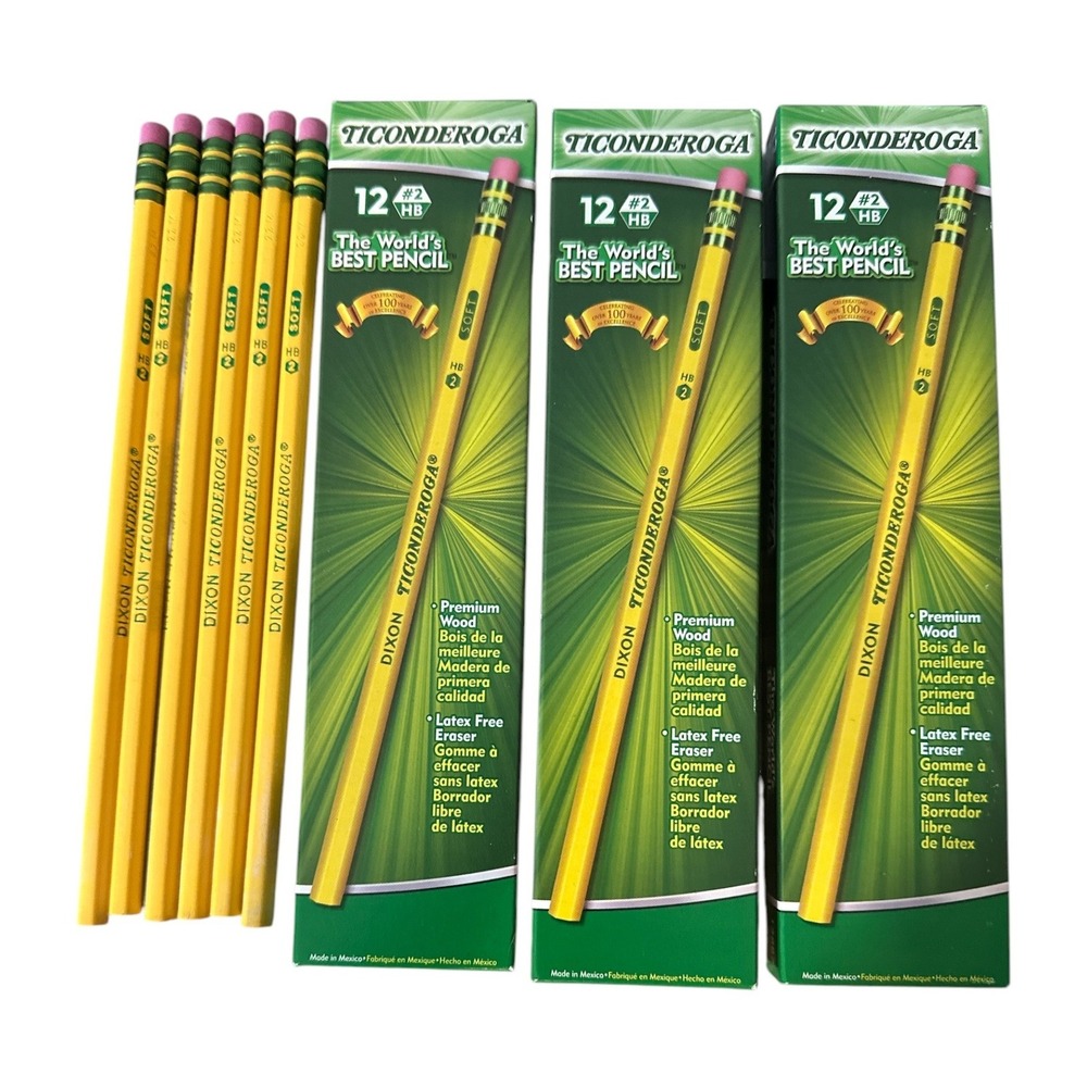 Dixon Ticonderoga Soft #2 HB Wood Pencils 42 Count Latex Free Eraser Unsharpened